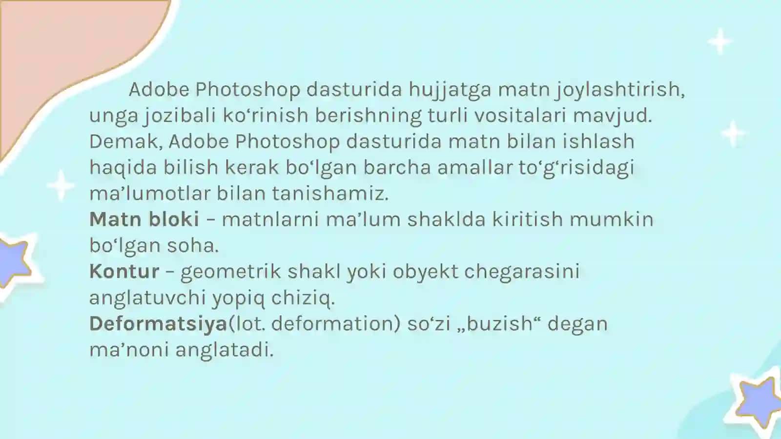 MATNLAR BILAN ISHLASH 2