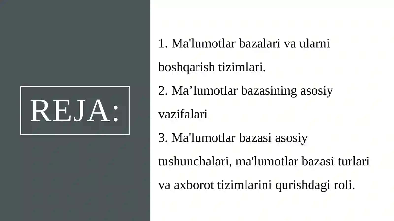 Ma'lumotlar bazalari bilan ishlash texnologiyalari 2