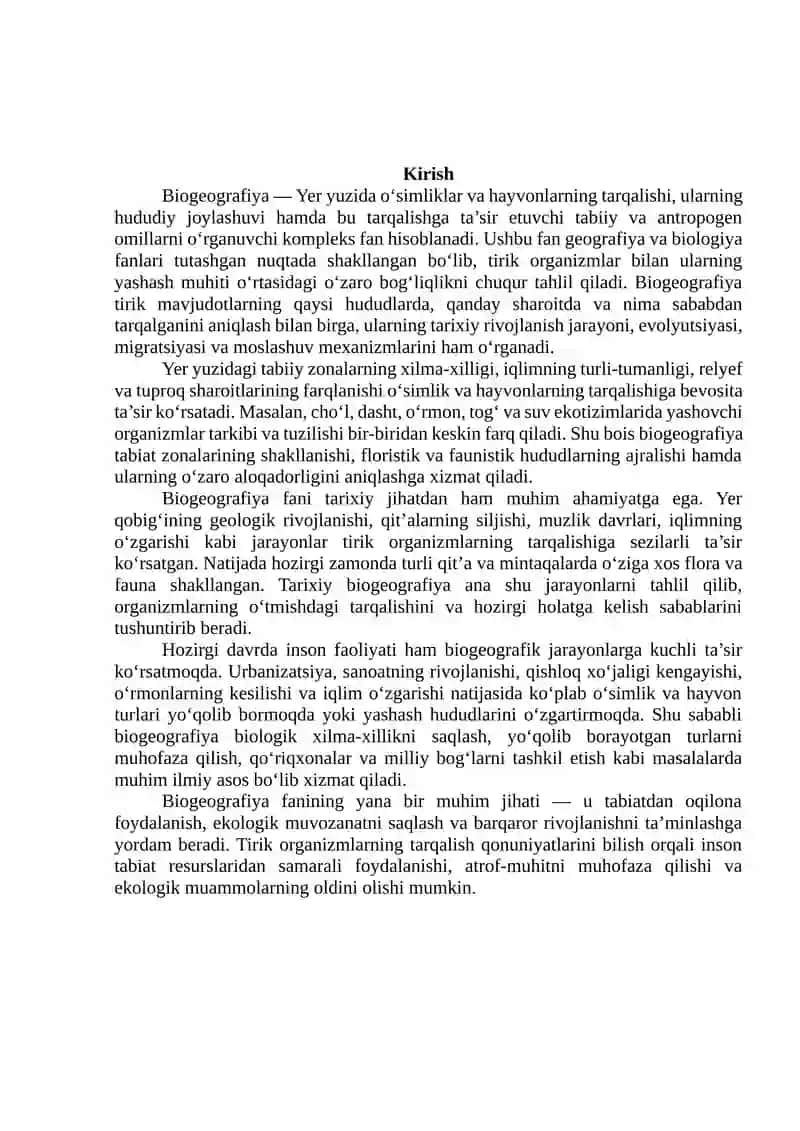 Biogeografiyaning yo‘nalishlari va tadqiqot metodlari 2