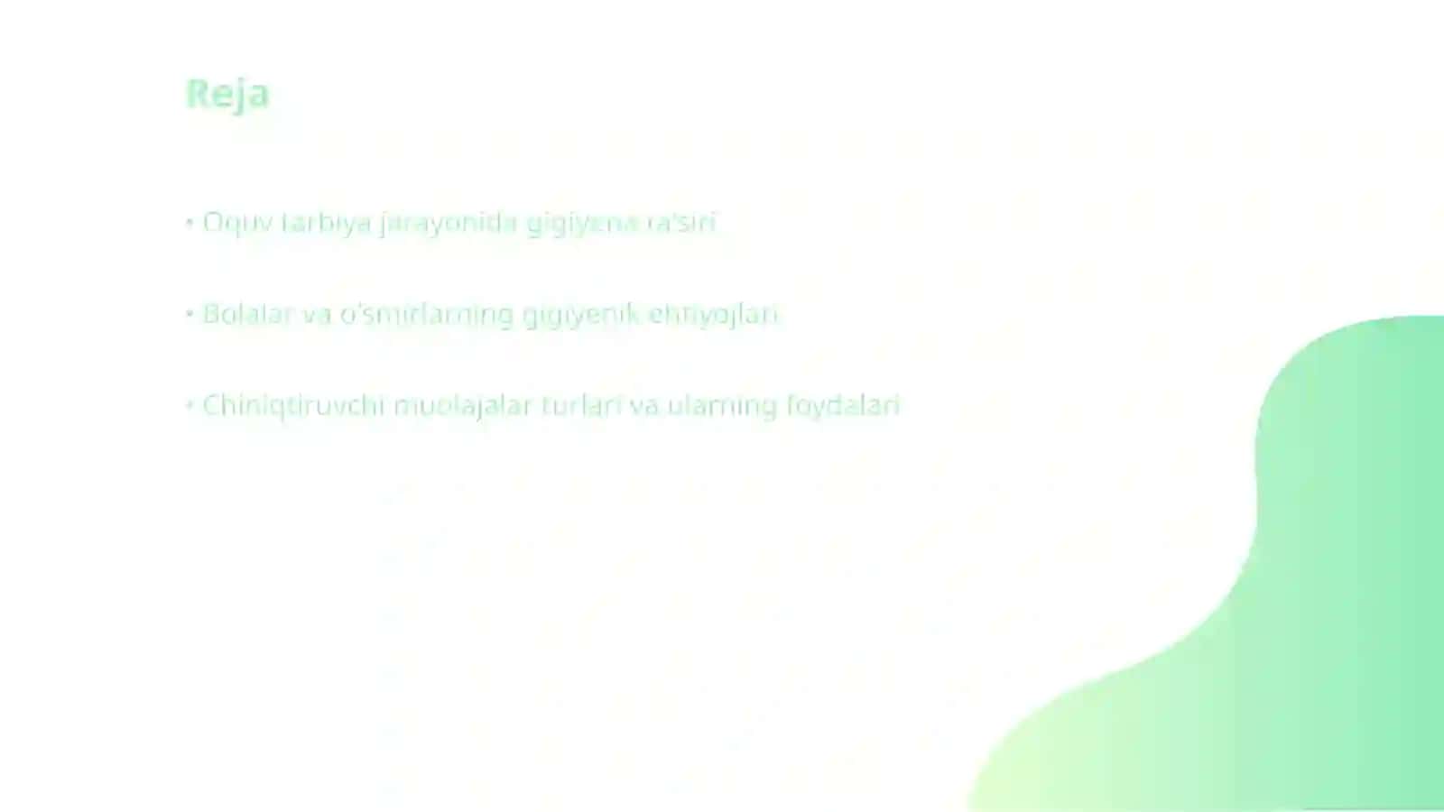 Oquv tarbiya jarayonining gigiyenik asoslari Bolalar va o’smirlarni chiniqtiruvchi muolajalar va ularning qo’llashga tavsiya qilishdagi tadbirlar 2