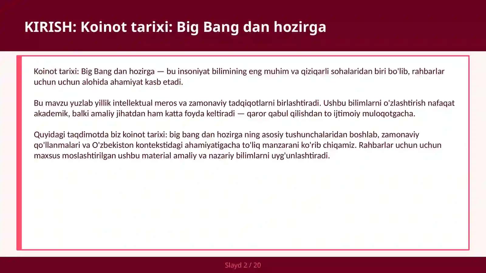 Koinot tarixi: Big Bang dan hozirga 2
