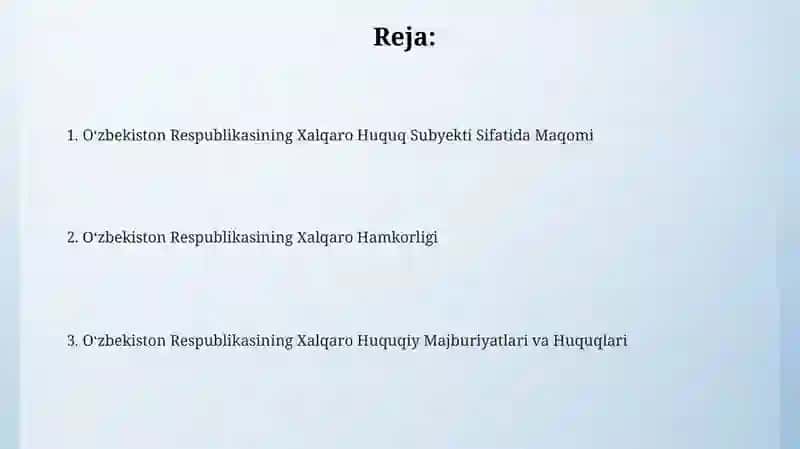 O‘zbekiston Respublikasi – xalqaro huquq sub`ekti sifatida 2