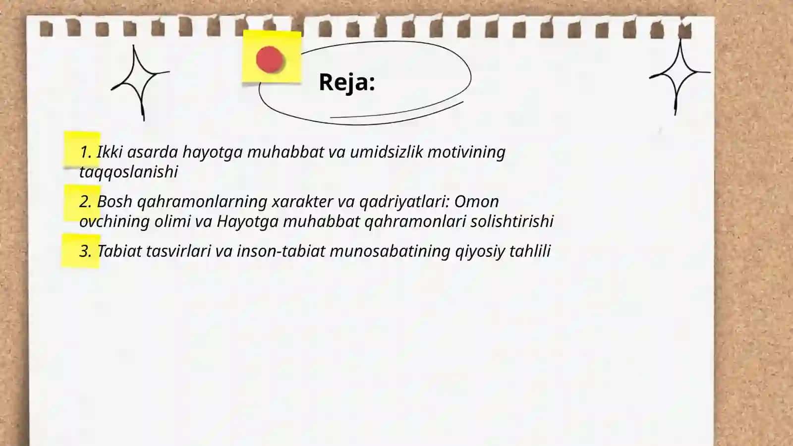 Omon ovchining olimi va Hayotga muhabbat asari qiyosiy tahlili 2