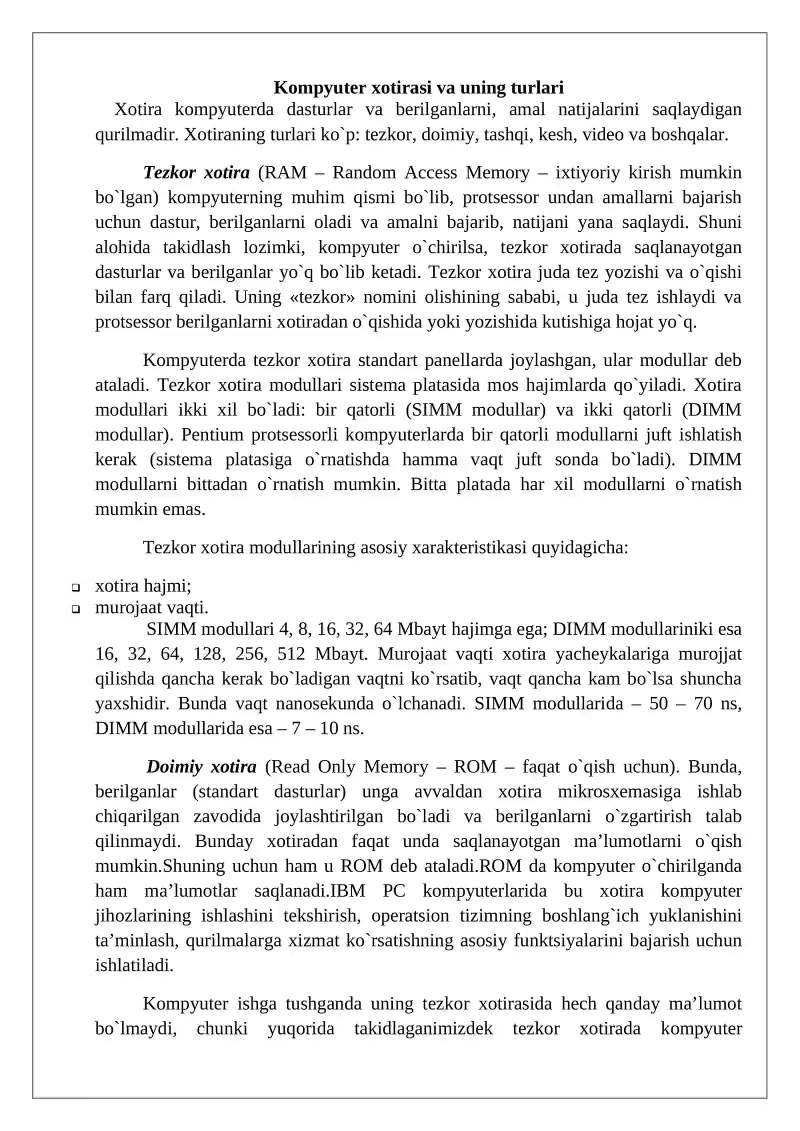 Disklarni formatlash. Xotira qurilmalari 2