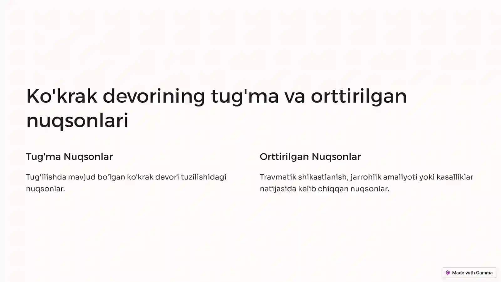 Ko'krak devori tug'ma va orttirilgan nuqsonlari operatsiyalari 2