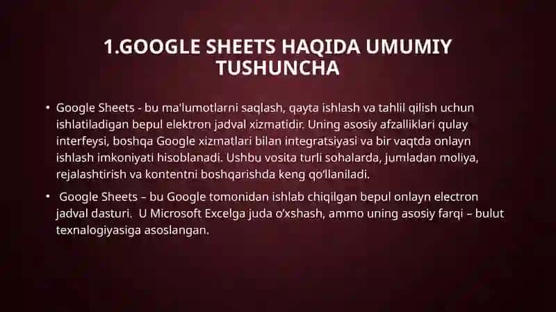 Google Sheetsda  jadvallar yaratish 2