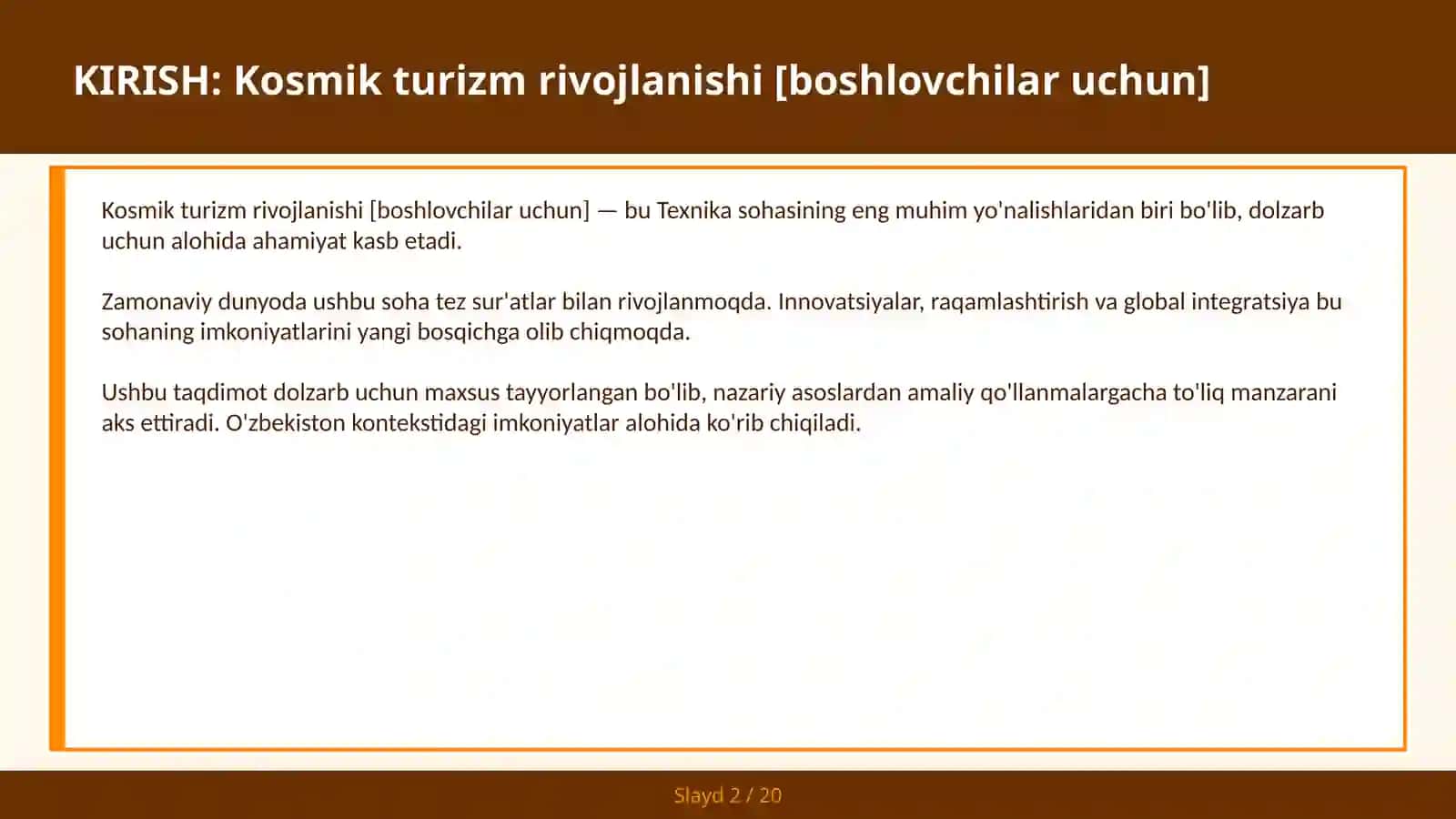 Kosmik turizm rivojlanishi [boshlovchilar uchun] 2