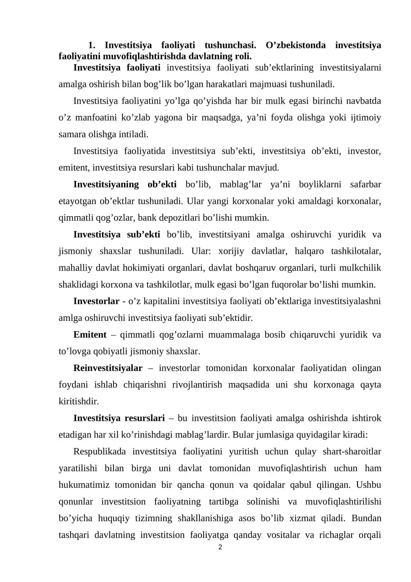 Faol investitsiyalar va ijtimoiy davlat dasturini mazmun mohiyati 2