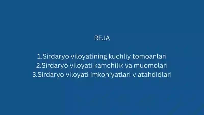 SIRDARYO VILOYATNING SWOT TAHLILI 2