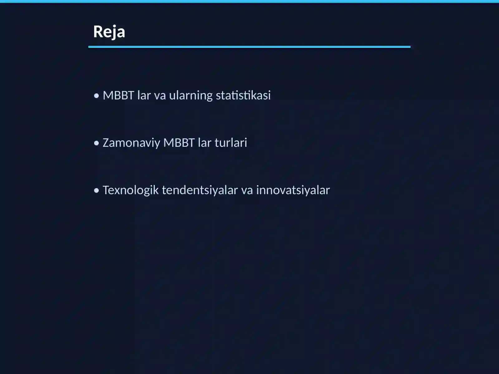 Zamonaviy MBBT lar statistikasi asosida texnologik tendentsiyalar va rivojlanish yoʻnalishlari 2