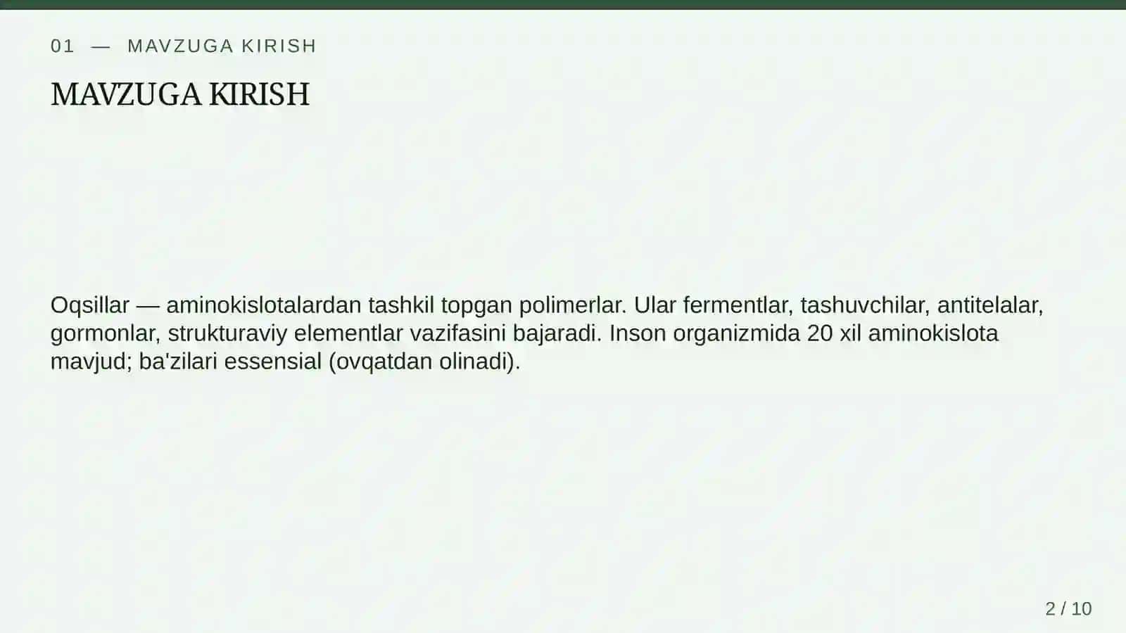 Oqsillar va ularning organizmdagi ahamiyati 2