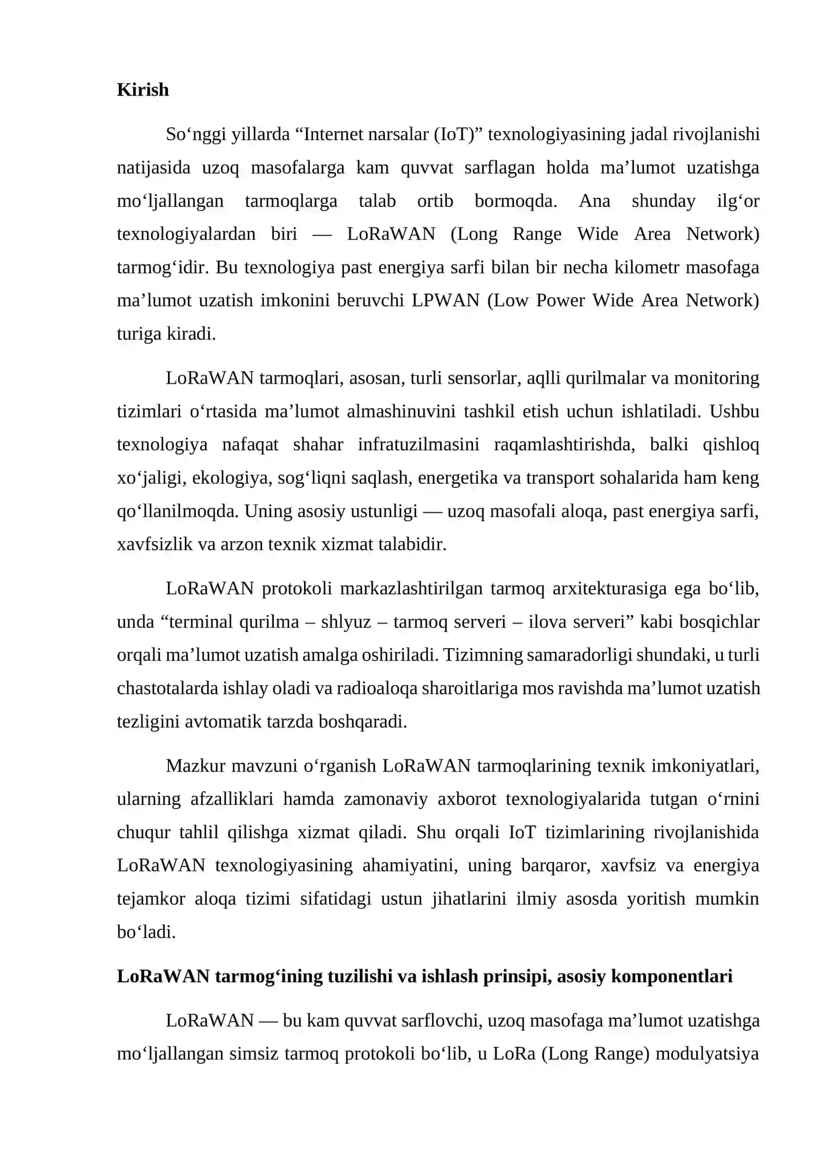 LoRaWAN tarmoqlari va ularning afzalliklari 2