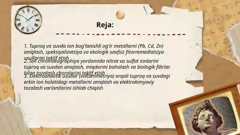 Tuproq va suvning ifloslanishida ion bog'lanishli ifloslovchi moddalarni aniqlash 2