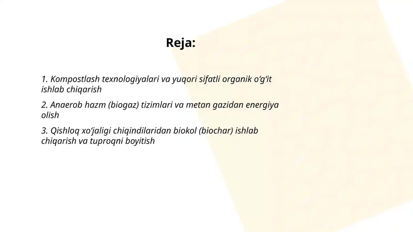 Qishloq xoʻjaligi chiqindilarini qayta ishlash va yangi mahsulotlar olish 2