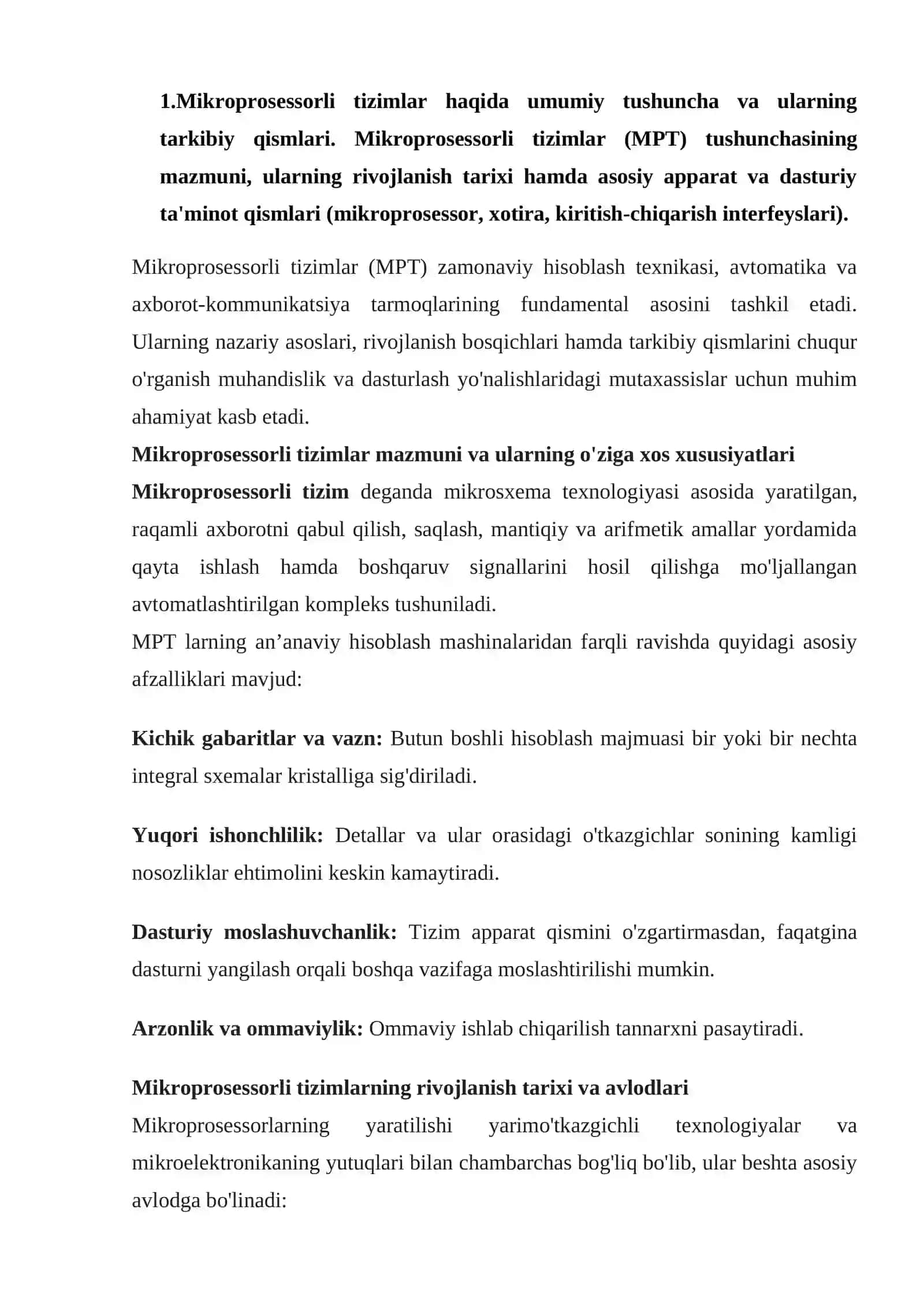 pdf. Mikroprosessorli tizimlarning sinflanishi 2