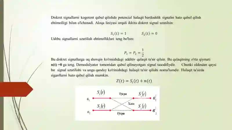 Diskret ikkilik signallarni optimal kogerent qabul qilishda potensial xalaqitbardoshlik 2