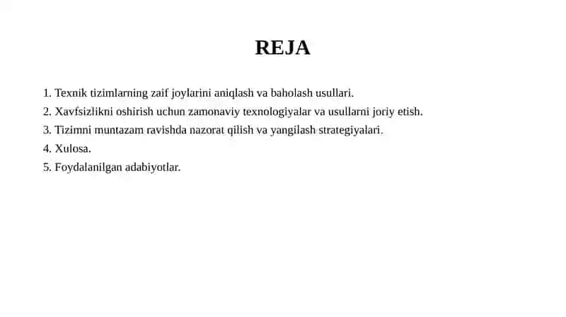 Texnik tizimlarning zaif joylarini aniqlash va baholash usullari 2