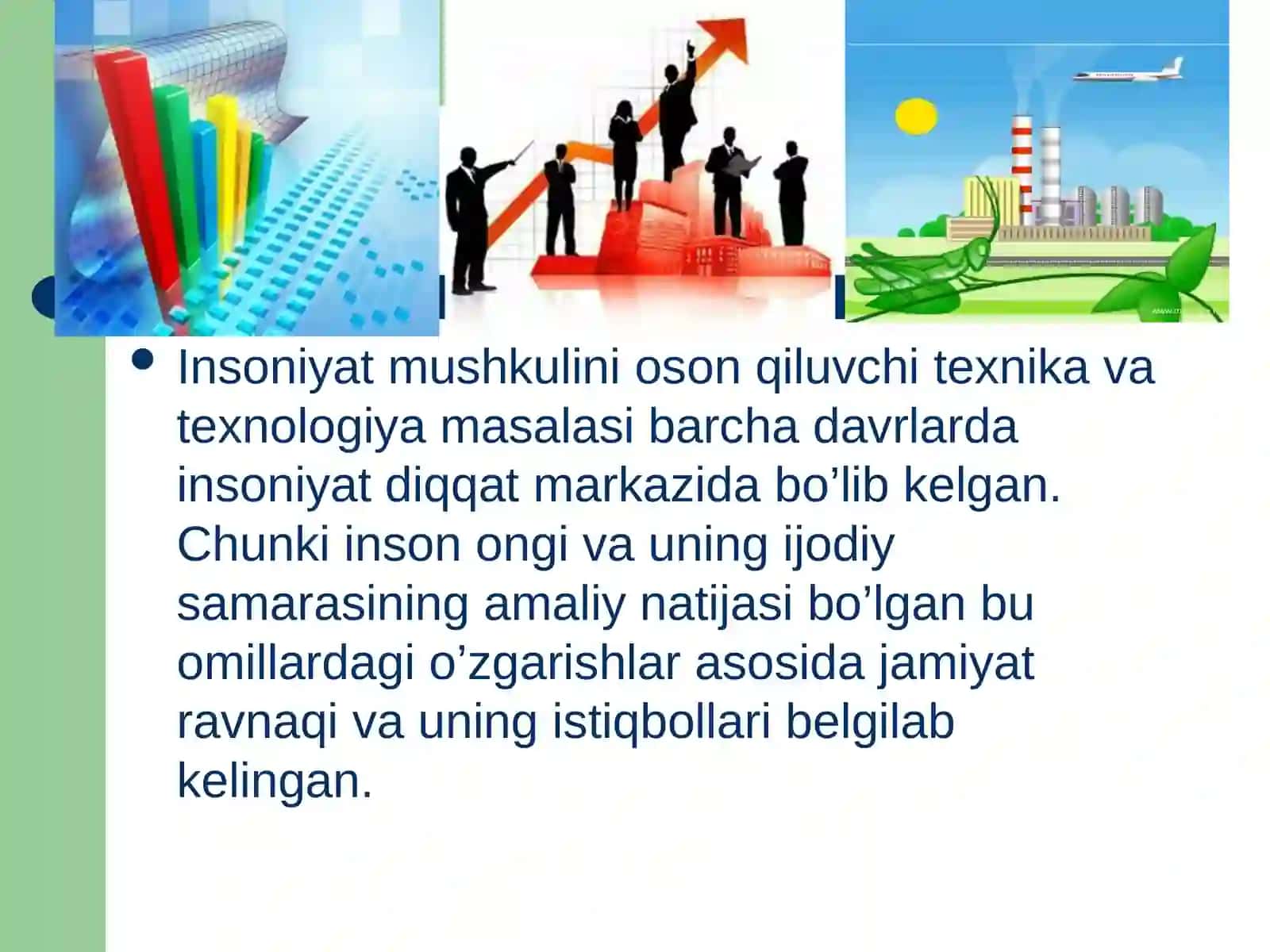 IQTISODIY ISLOHOTLARNI CHUQURLASHTIRISH DAVRIDA SANOAT KORXONALARIDA ISHLAB CHIQARISHNI MODERNIZATSIYA QILISH, TEXNIKA TEXNOLOGIYALARNI YANGILASH ISHLARINI BORISHI. 2