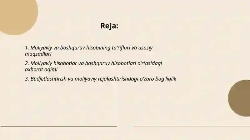 Moliyaviy va boshqaruv hisobining òzaro boĝliqligi 2