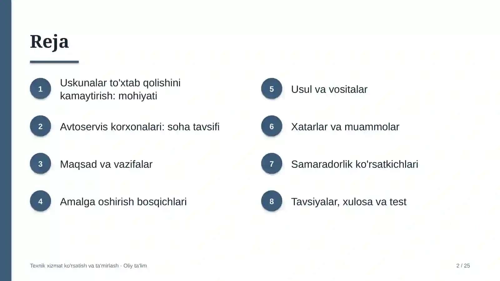 avtoservis korxonalarida uskunalar to'xtab qolishini kamaytirish 8651 2