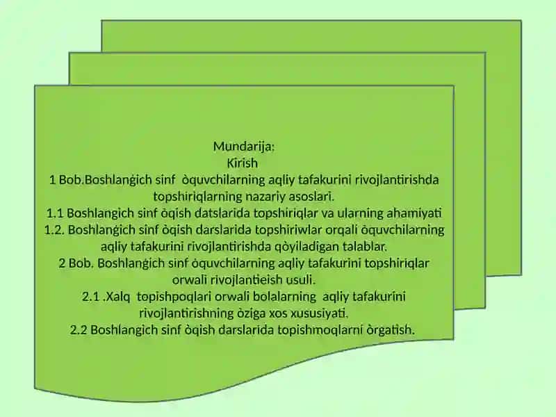 Boshlanģich sinf òquvchilarining aqliy  tafakkurini rivojlantirishda topishmoqlarning ahamiyati. 2