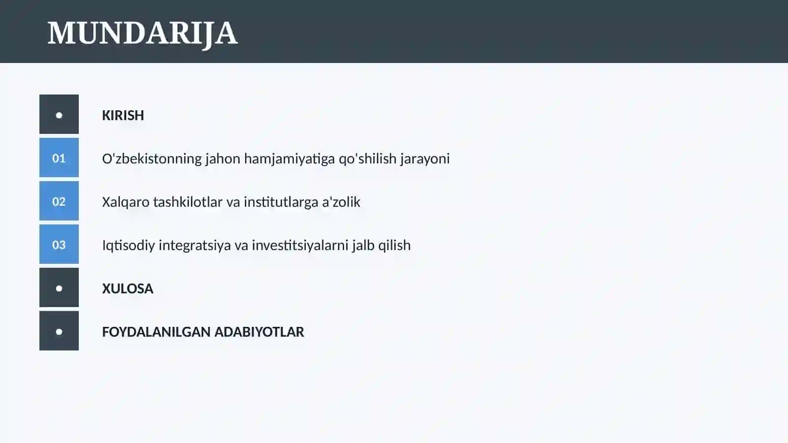 O`ZBEKISTON JAHON HAMJAMIYATIGA QO’SHILISHI 2