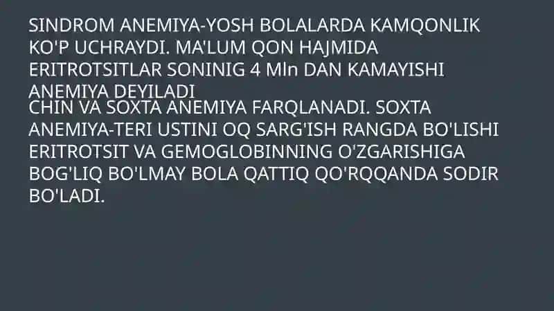 TANQISLIK ANEMIYASI. ETIOLOGIYA, PATOGENEZI, KLINIK BELGILARI, PROFILAKTIKA 2