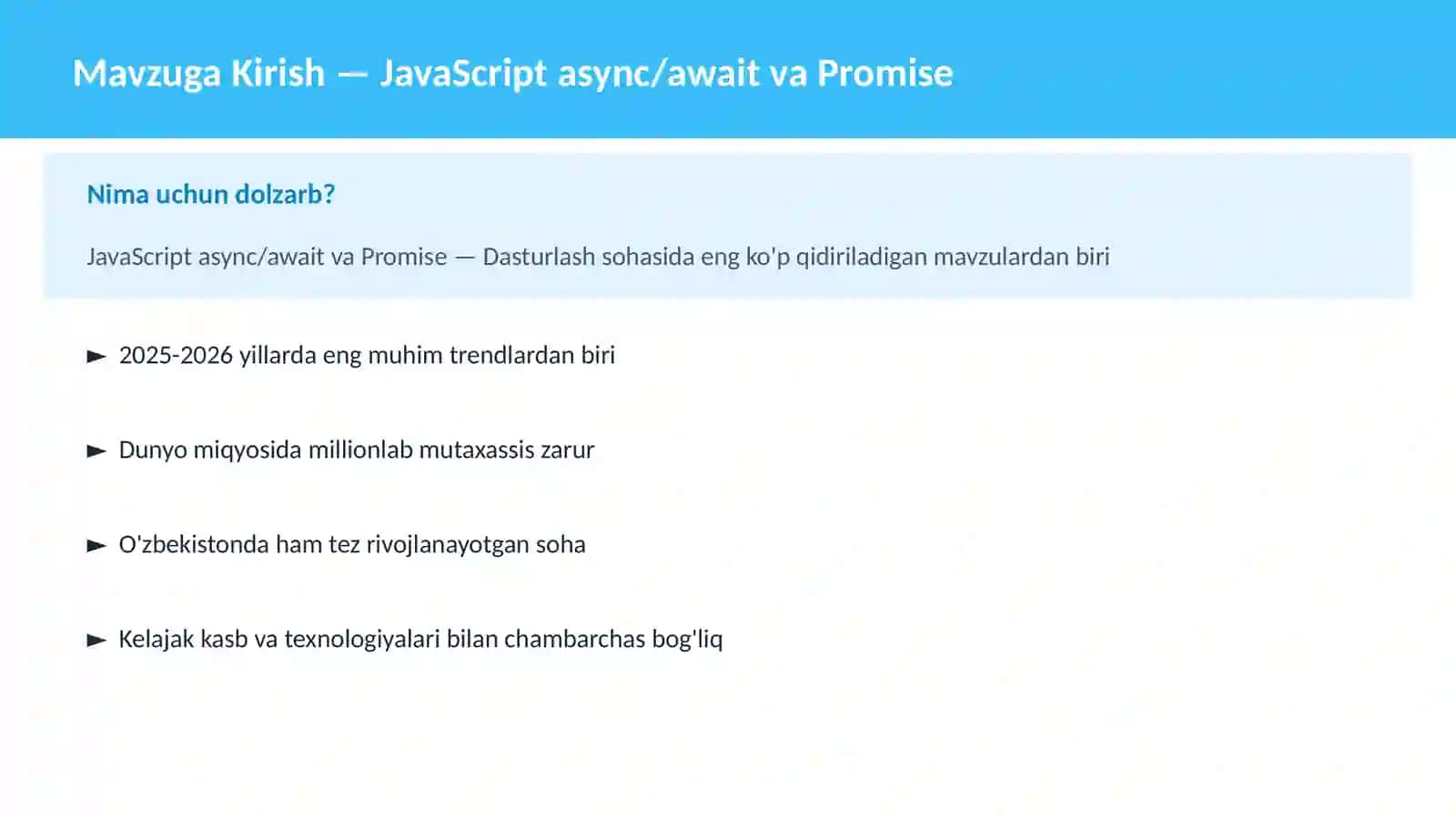 JavaScript async/await va Promise 2