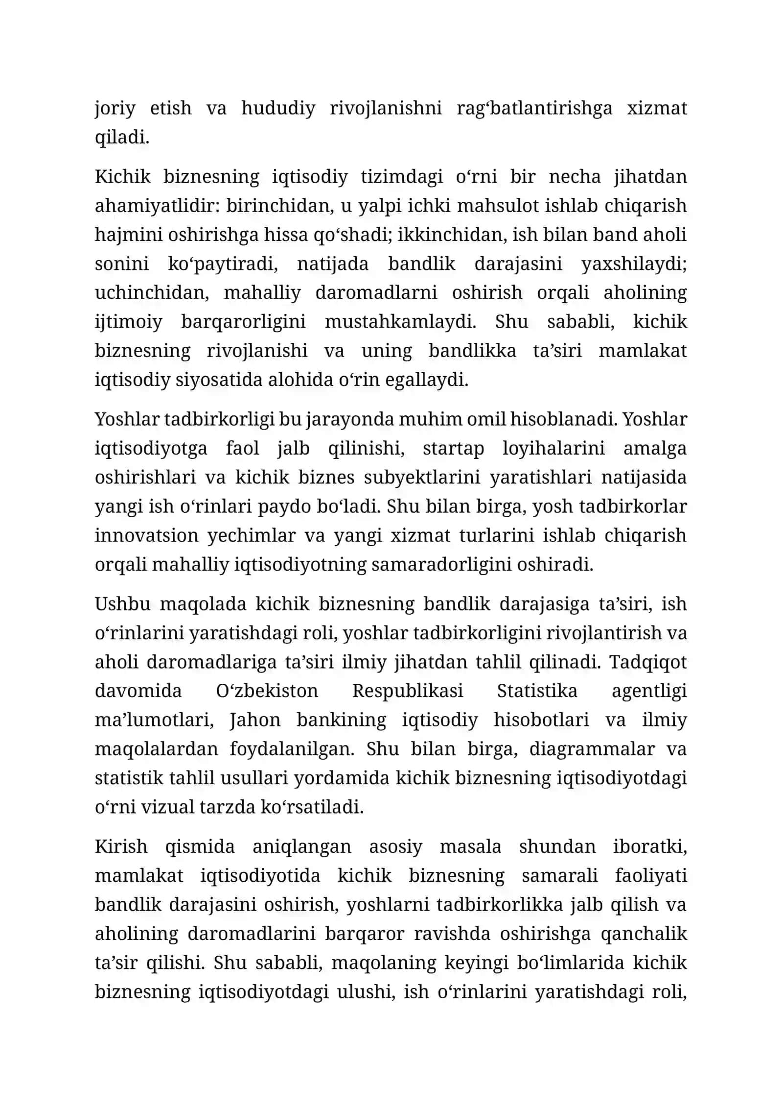 Kichik biznes va bandlik darajasi o'rtasidagi bog'liqlik 2