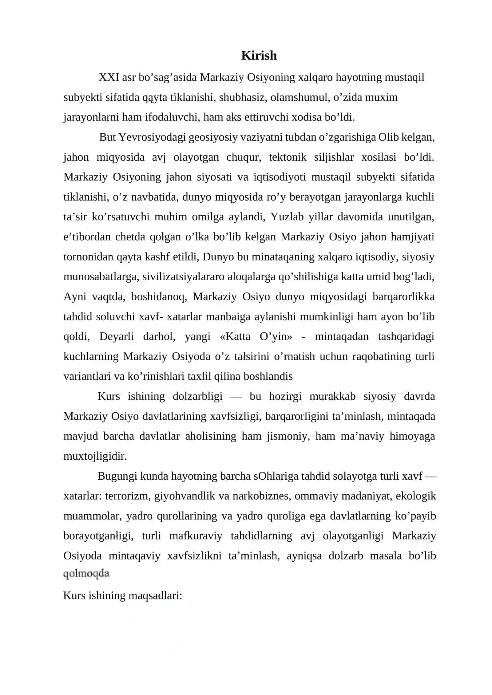 O’zbekiston Respublikasining mintaqaviy xavfsizlikni ta’minlashdagi o’rni va roli 2