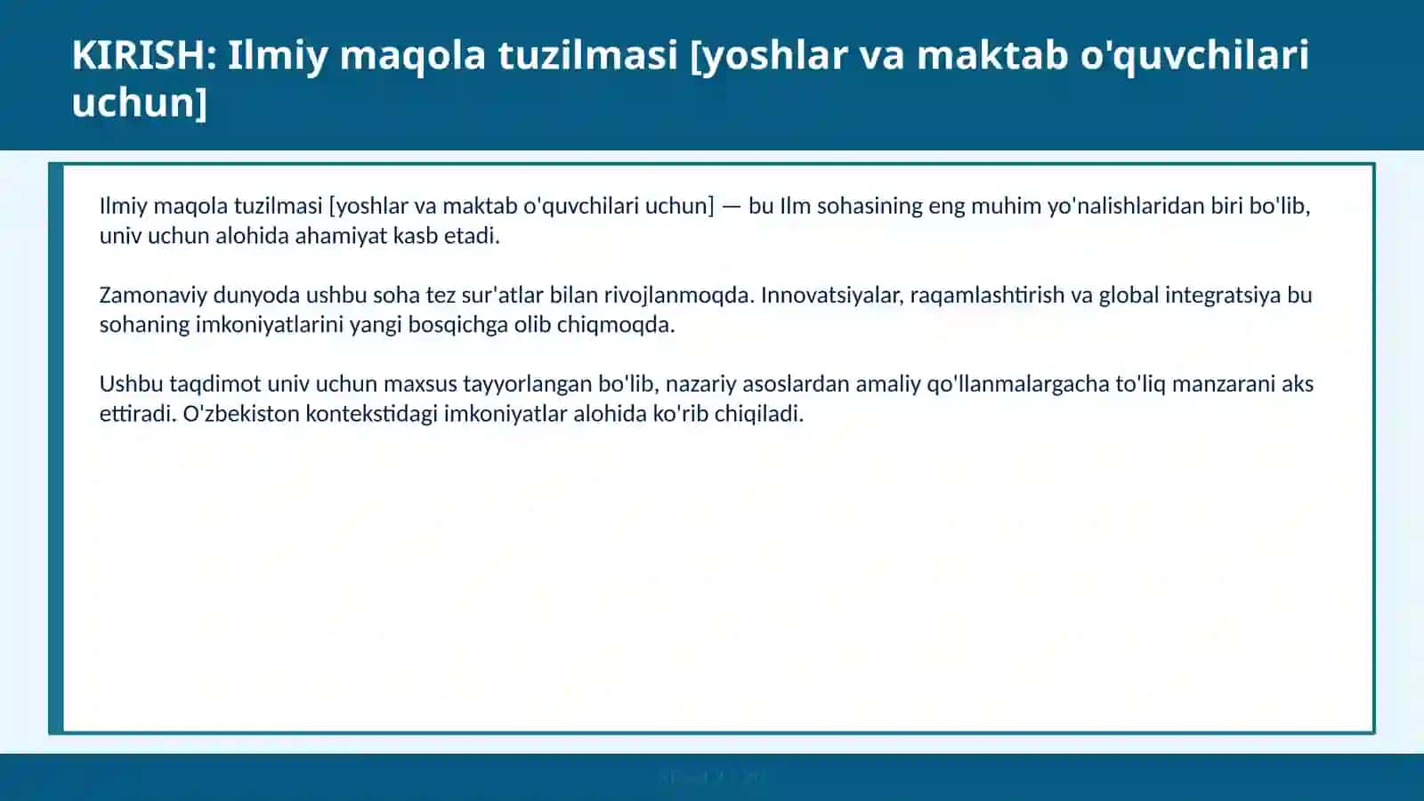 Ilmiy maqola tuzilmasi [yoshlar va maktab o'quvchilari uchun] 2