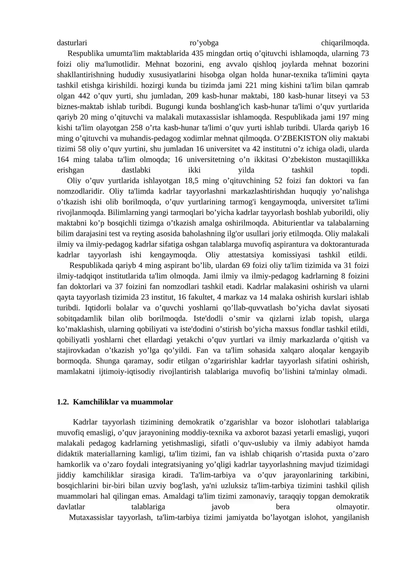 O’ZBEKISTON RESPUBLIKASI Kadrlar tayyorlash milliy dasturi 2