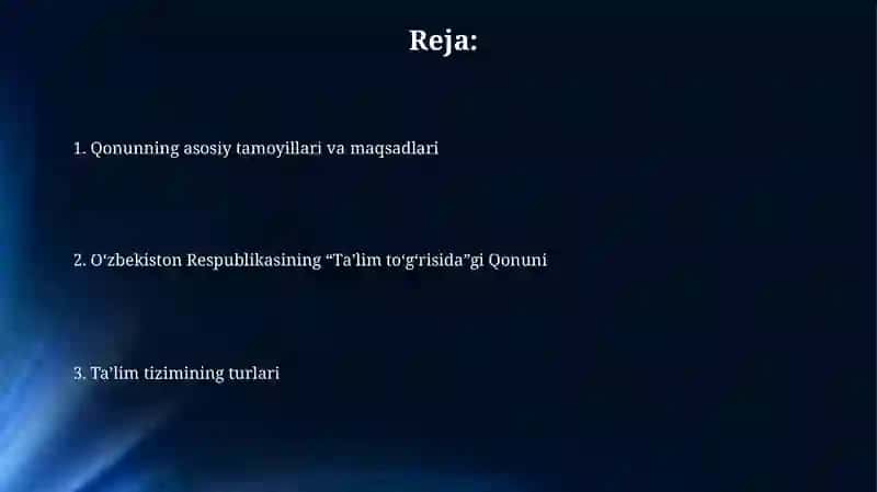 O'zbekiston Respublikasining “Ta’lim to‘g‘risida”gi Qonuni: Asosiy tushunchalar 2