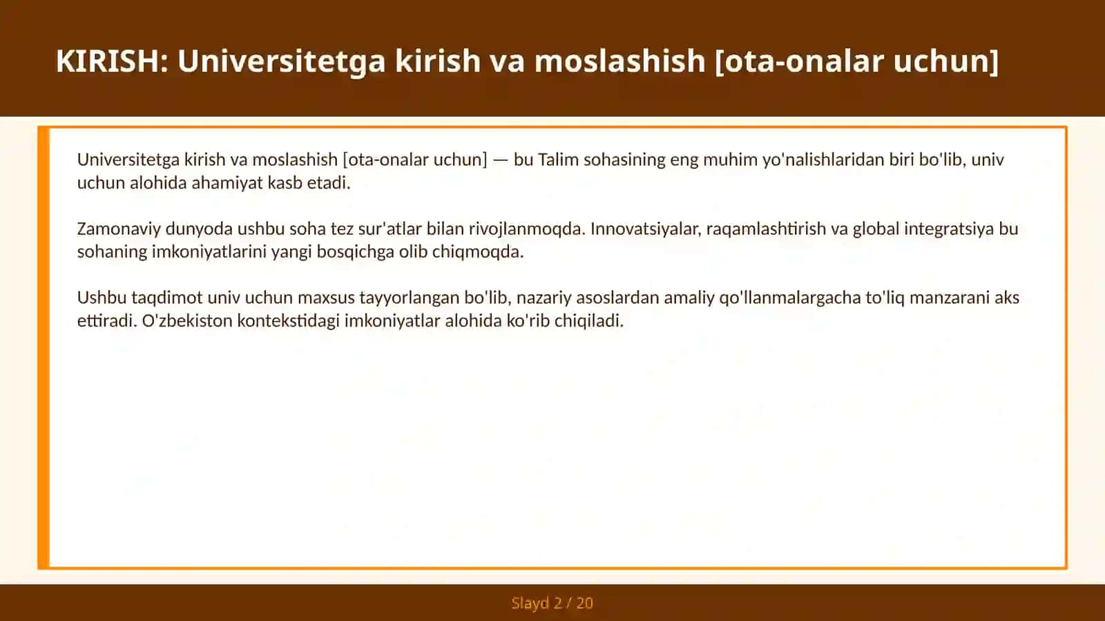 Universitetga kirish va moslashish [ota-onalar uchun] 2
