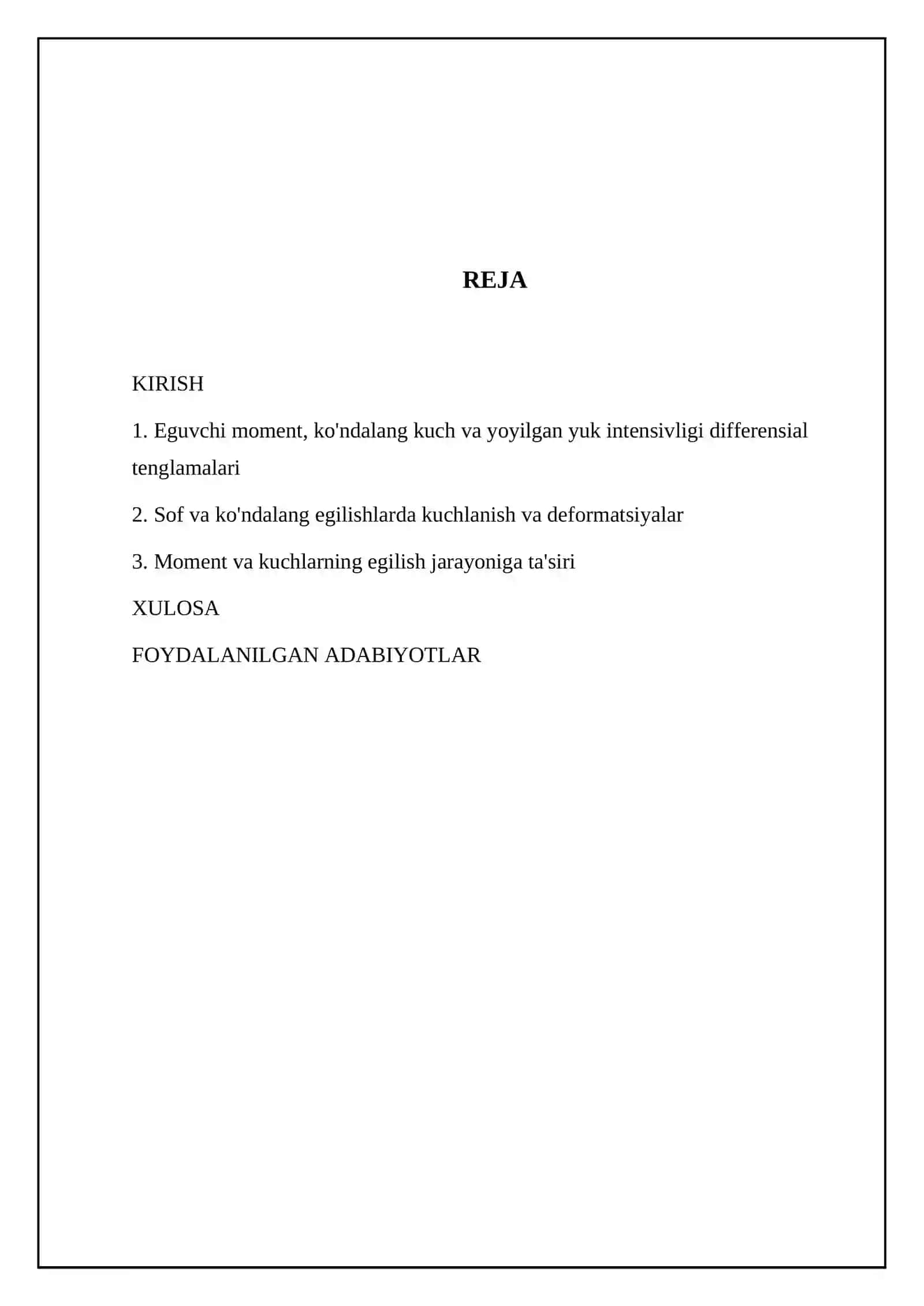 Eguvchi moment, ko'ndalang kuch va yoyilgan kuch intensivligi differensial tenglamalari 2