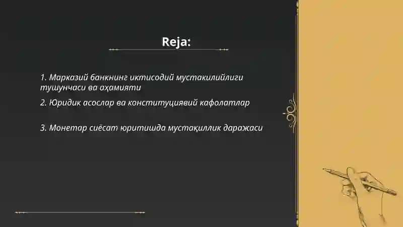 Марказий банкнинг иктисодий мустакилиги 2
