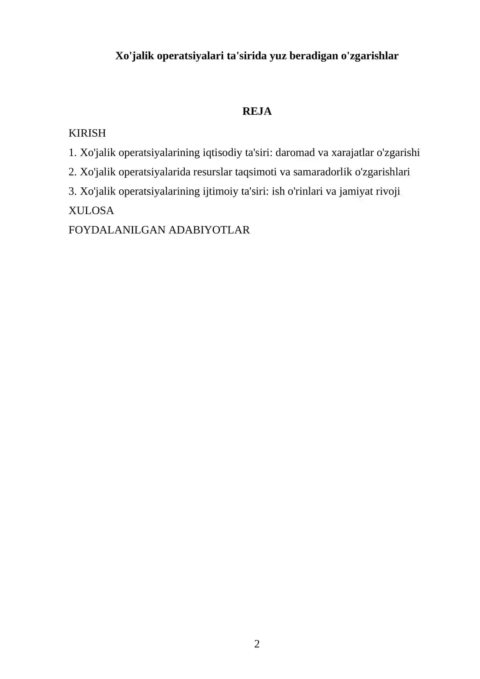 Xo'jalik operatsiyalari ta'sirida yuz beradigan o'zgarishlar 2