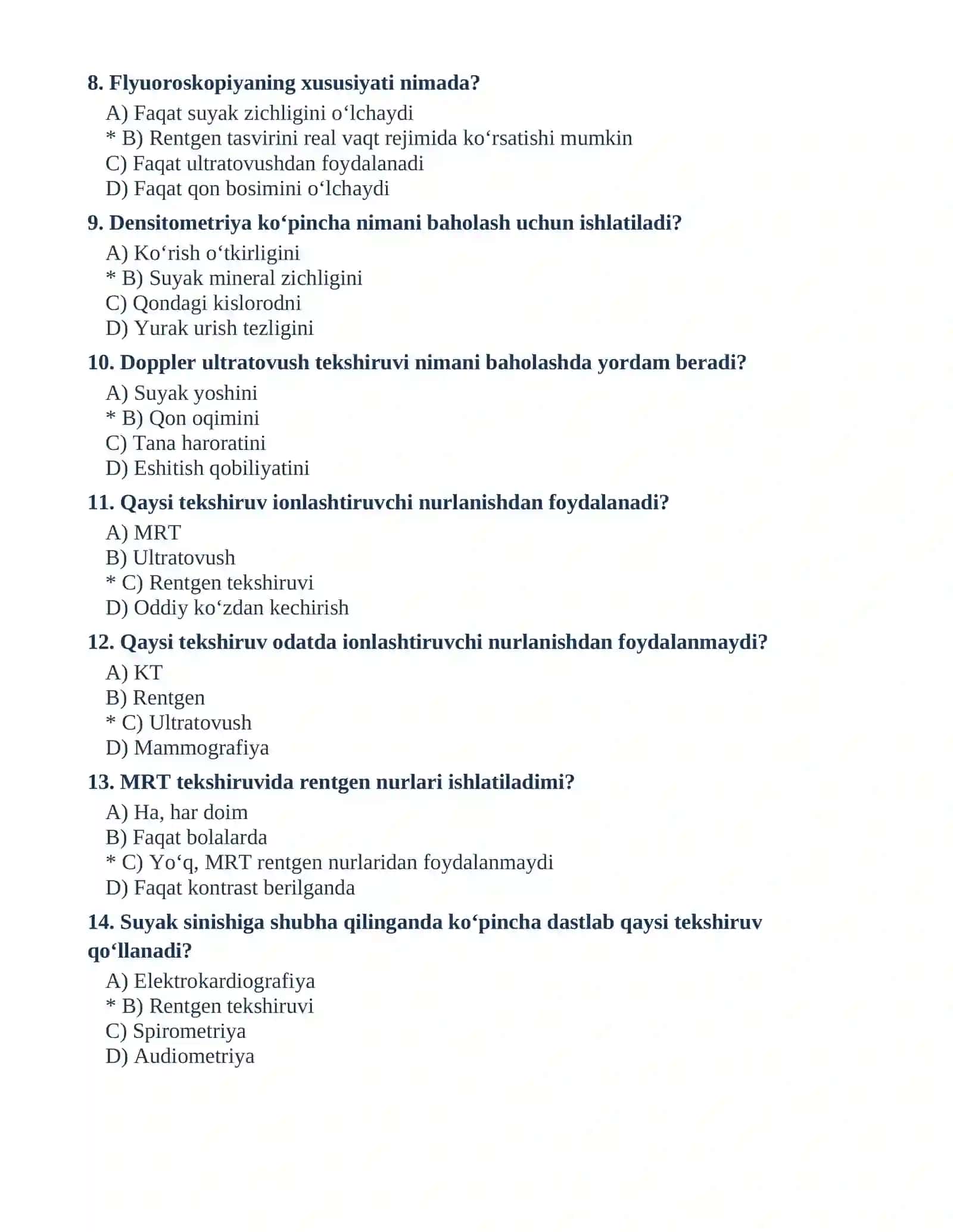 RADIOLOGIYA FANIDAN 50 TA TEST 2