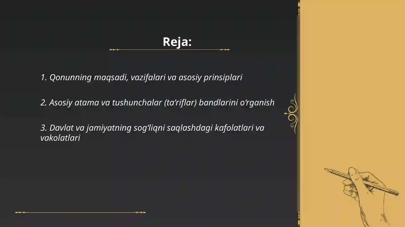 Fuqarolar soĝligini saqlash tóĝrisidagi qonun bandlarini òrganish 2