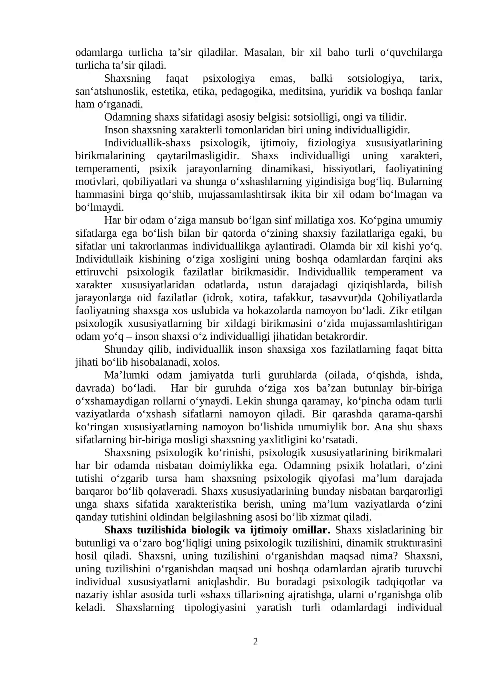 Shaxsning psixologik xarakteristikasi, psixologiyada shaxs tushunchasi 2