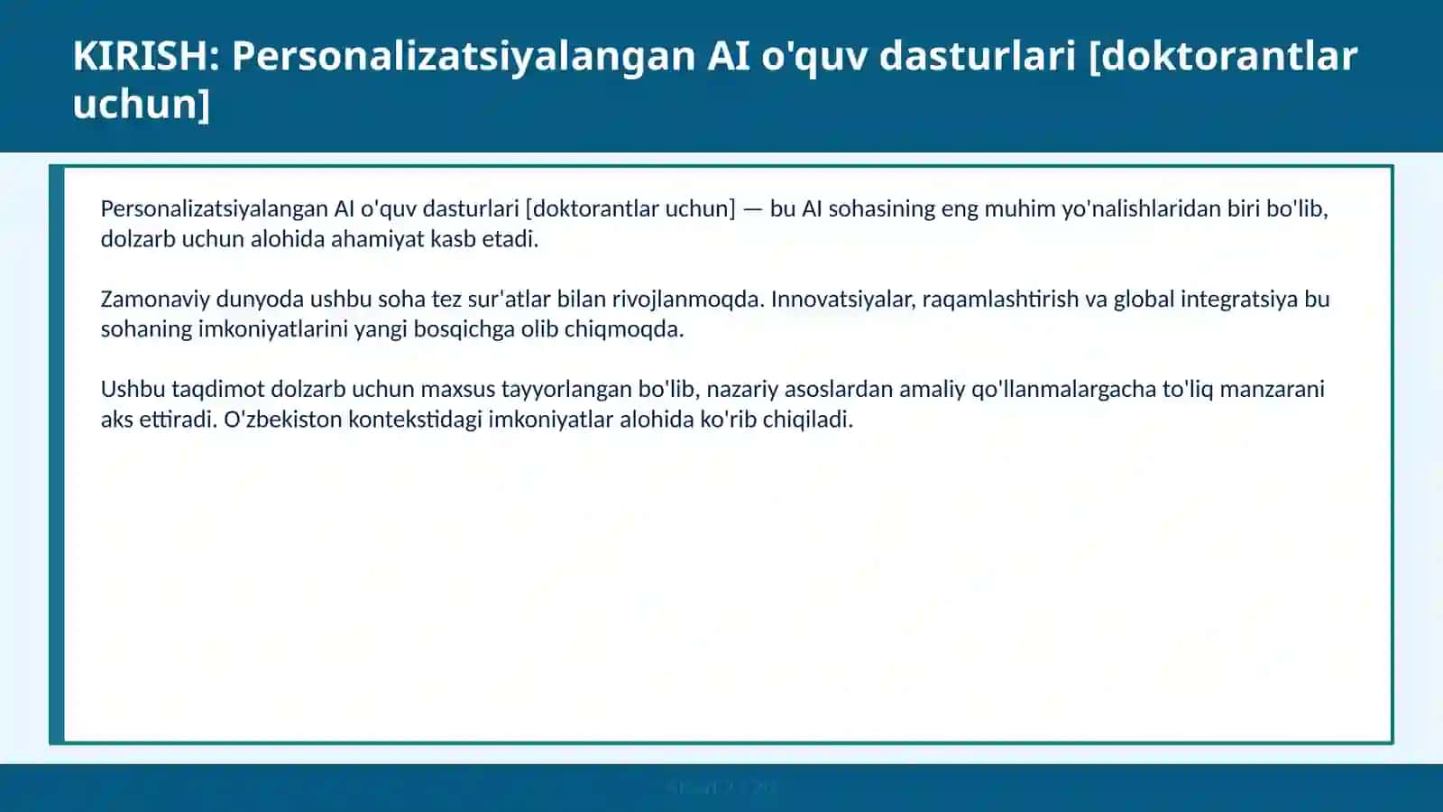 Personalizatsiyalangan AI o'quv dasturlari [doktorantlar uchun] 2