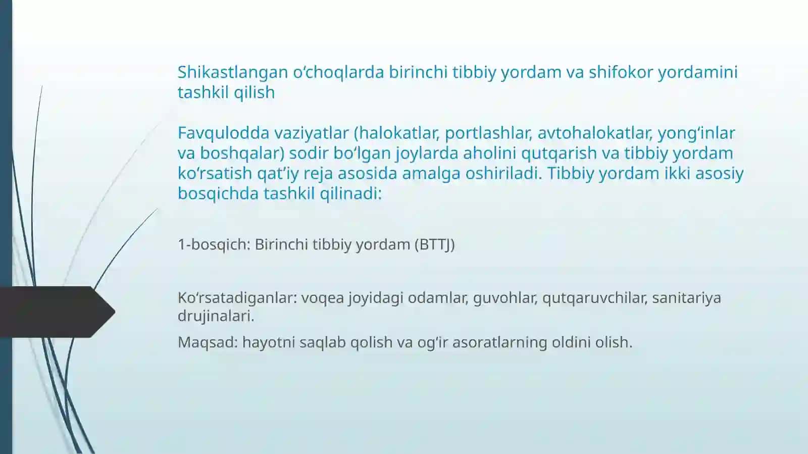 Shikastlangano‘choqlarda birinchi tibbiy yordam vashifokor yordamini tashkil qilish 2