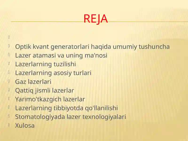 Optik kvant generatorlari. Lazerlar va uni tibbiyotda qo llanilishi. 2