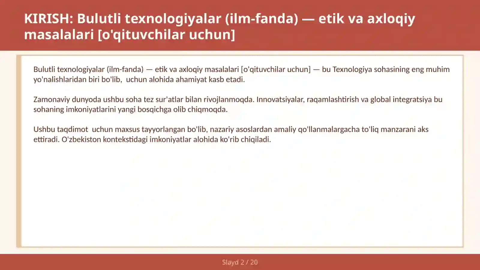 Bulutli texnologiyalar (ilm-fanda) — etik va axloqiy masalalari [o'qituvchilar uchun] 2