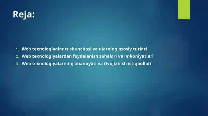 Web texnologiyalar va ulardan foydalanish haqida umumiy ma’lumotlar 2