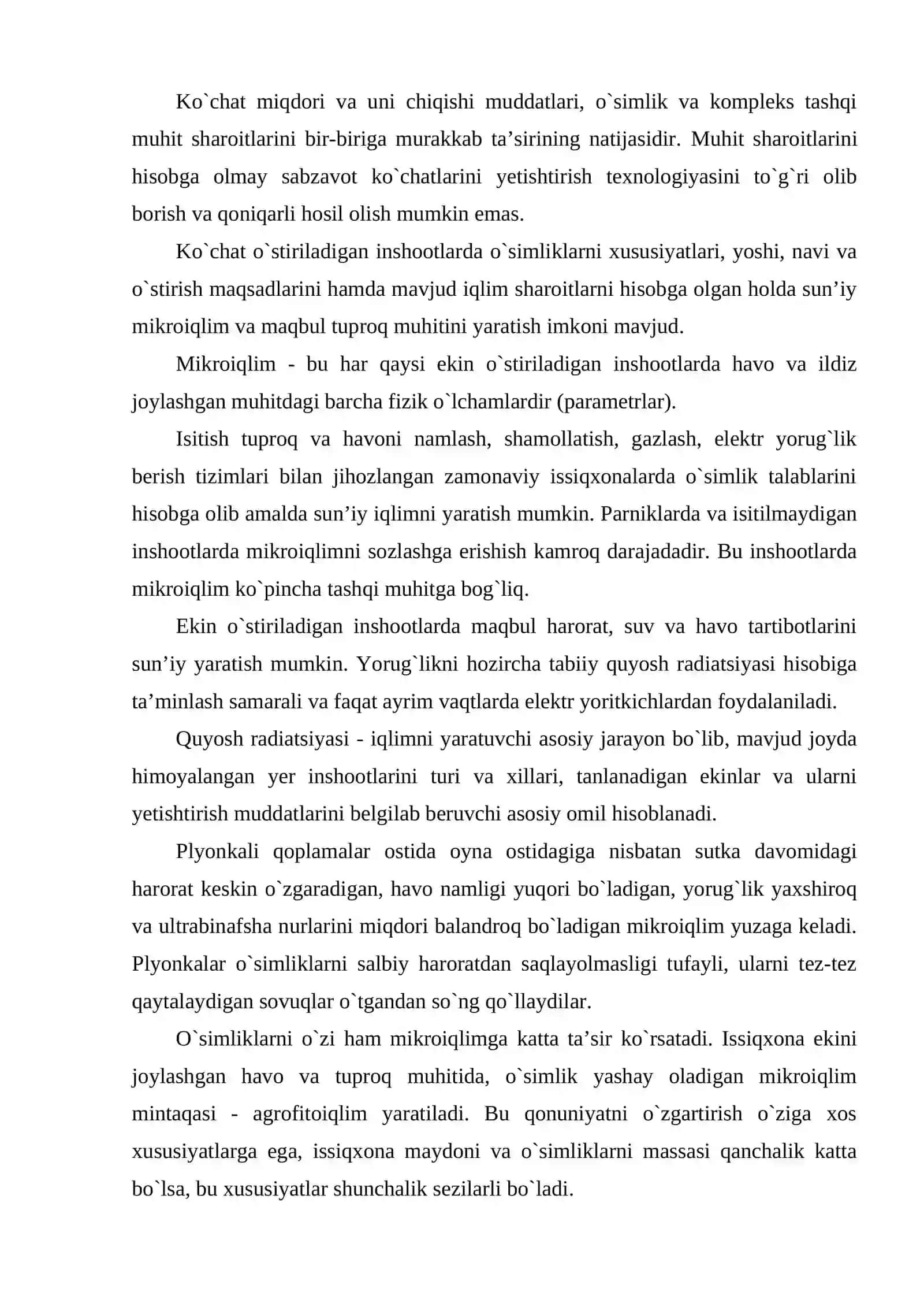Issiqxonalarda ko`chatlarni yetishtirish sharoitlariga talabi 2