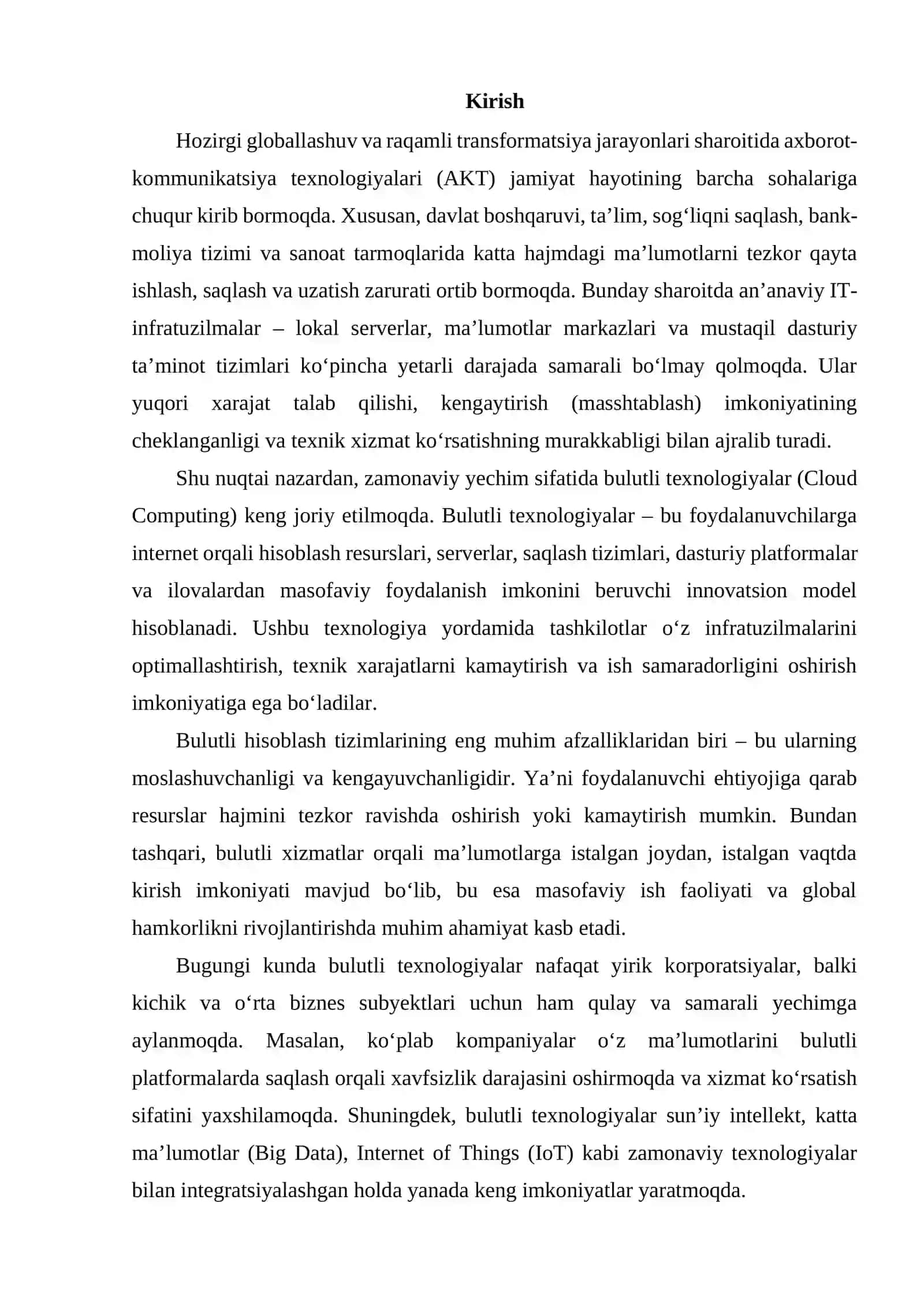 Bulutli texnologiyalar tushunchasi va ularning zamonaviy IT-infratuzilmasidagi o‘rni 2