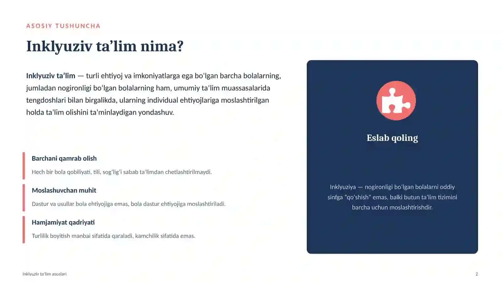 Inklyuziv ta’limning metodologik va nazariy asoslari 2