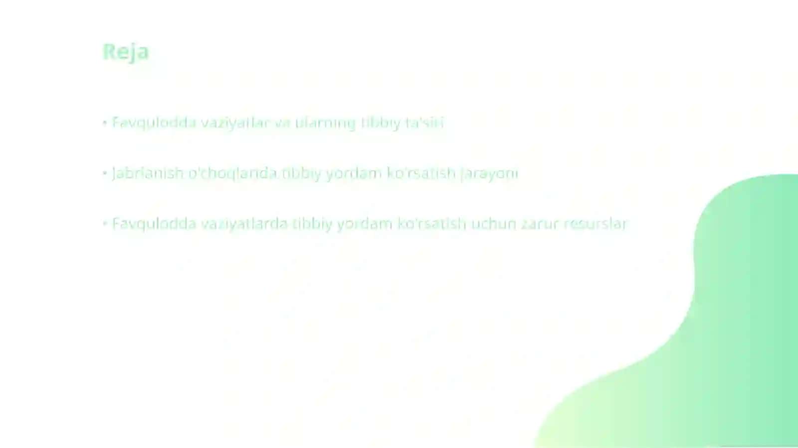 Favqulodda vaziyatlardagi jabrlanish o'choqlarida tibbiy yordam ko'rsatishni tashkil etish 2