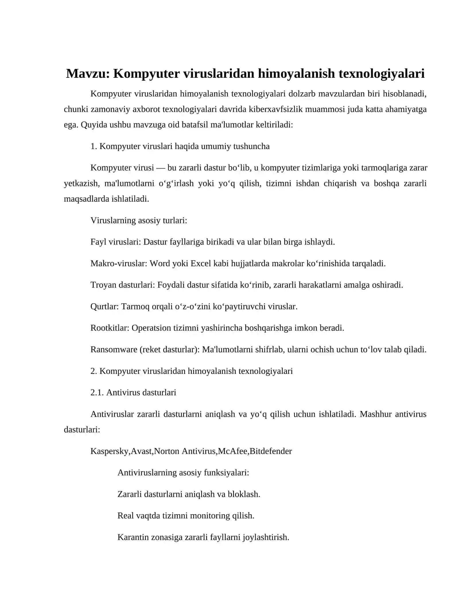 Kompyuter viruslaridan himoyalanish texnologiyalari 2